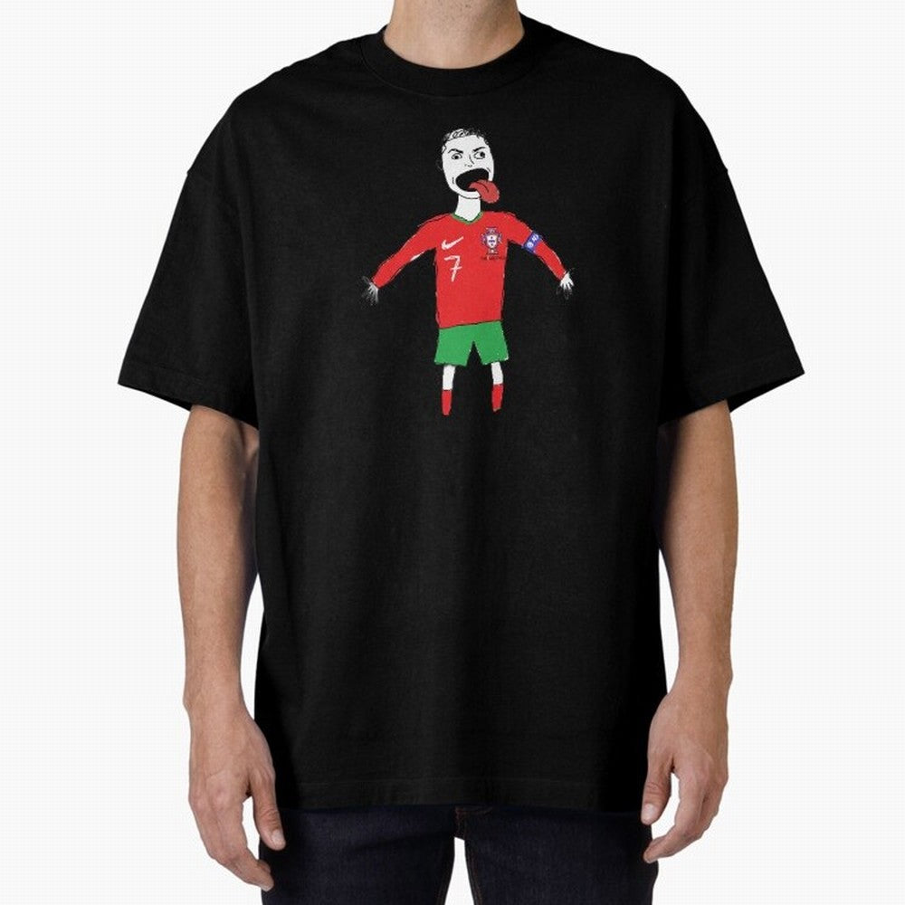 Badly Drawn Ronaldo Oversized T-Shirt Honor Football Greatness during the FIFA World Cup 2026 Journey through Haaland and Mbappe Highlights, Portugal Pride, Fan Favorite Moments, National Team Passion, Big Match Drama and Soccer History; Perfect