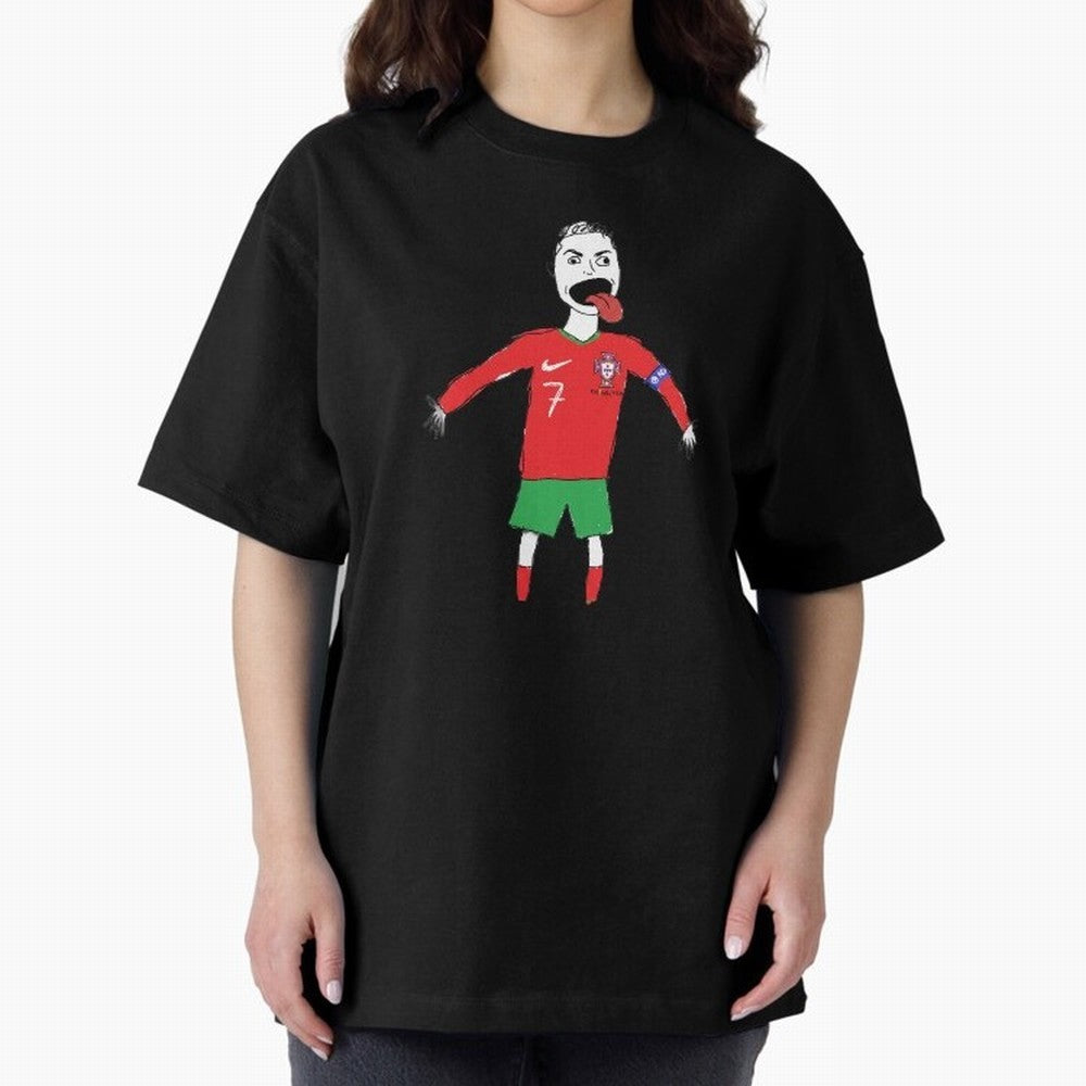 Badly Drawn Ronaldo Oversized T-Shirt Honor Football Greatness during the FIFA World Cup 2026 Journey through Haaland and Mbappe Highlights, Portugal Pride, Fan Favorite Moments, National Team Passion, Big Match Drama and Soccer History; Perfect
