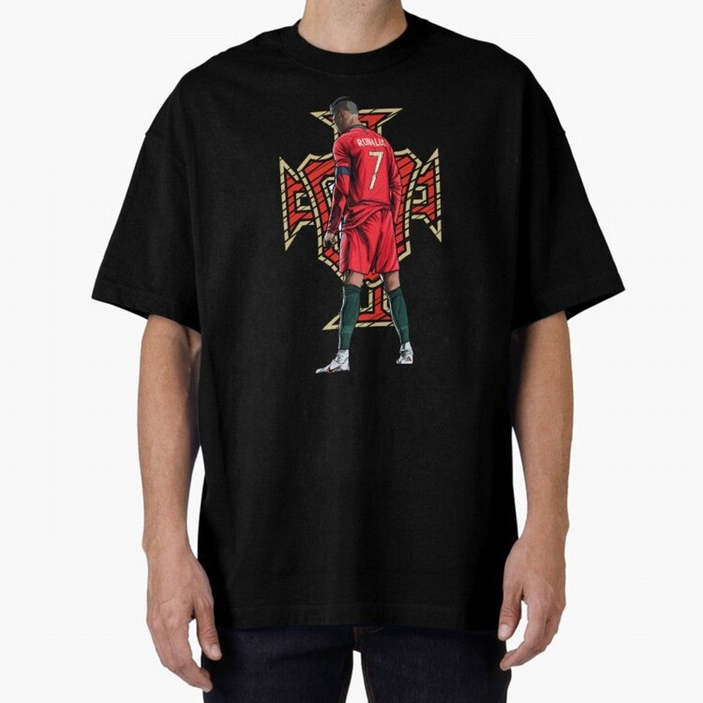 Cristiano Ronaldo Portugal Logo Oversized T-Shirt Spotlight Match Day Hype around FIFA World Cup 2026 Group Stage, Haaland and Mbappe, Spain, Stadium Memories, Football Loyalty, International Chants and Championship Tradition; Perfect for Fans,
