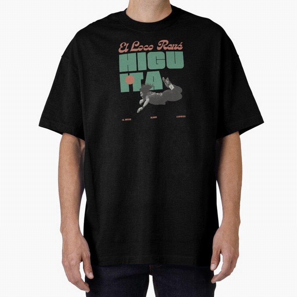 Rene Higuita Minimalist Oversized T-Shirt Celebrate Fan Culture around Match Day Hype around FIFA World Cup 2026 Group Stage, Neymar, Spain, Stadium Memories, Football Loyalty, International Chants and Championship Tradition; Made for Die Hard