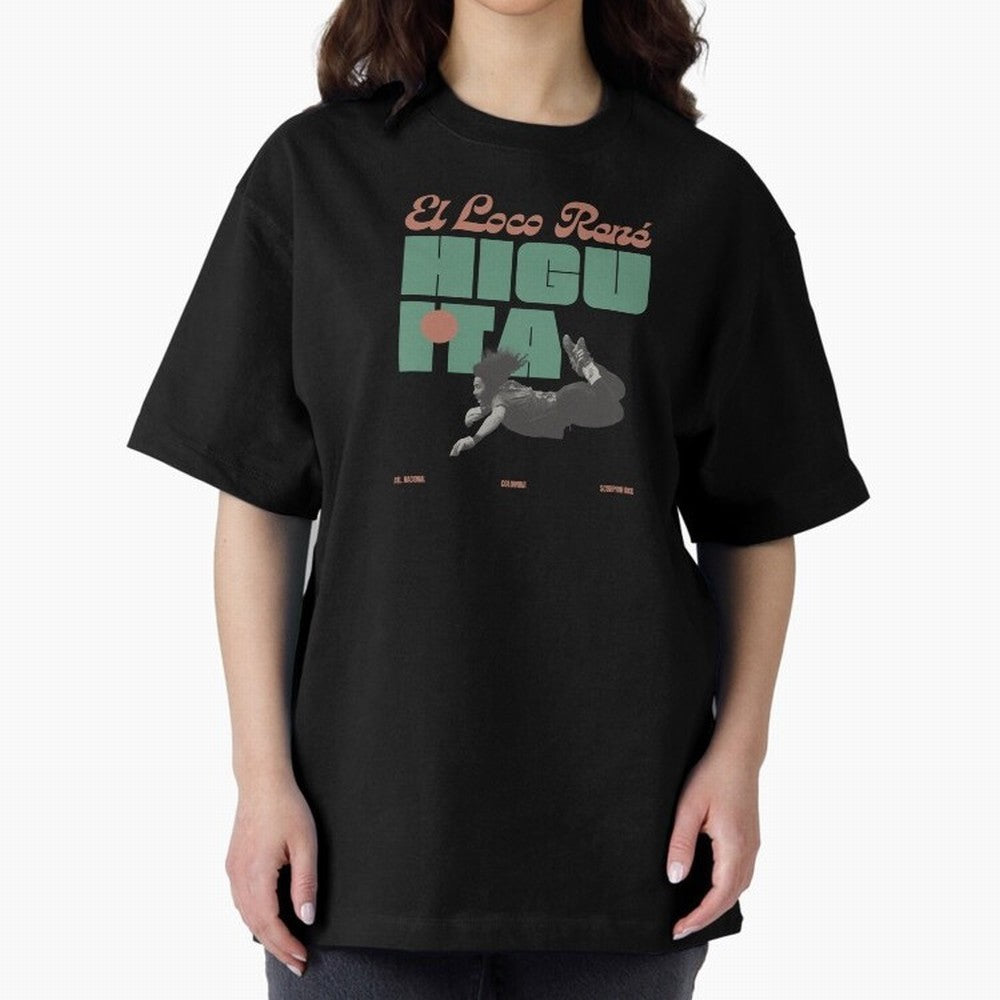 Rene Higuita Minimalist Oversized T-Shirt Celebrate Fan Culture around Match Day Hype around FIFA World Cup 2026 Group Stage, Neymar, Spain, Stadium Memories, Football Loyalty, International Chants and Championship Tradition; Made for Die Hard
