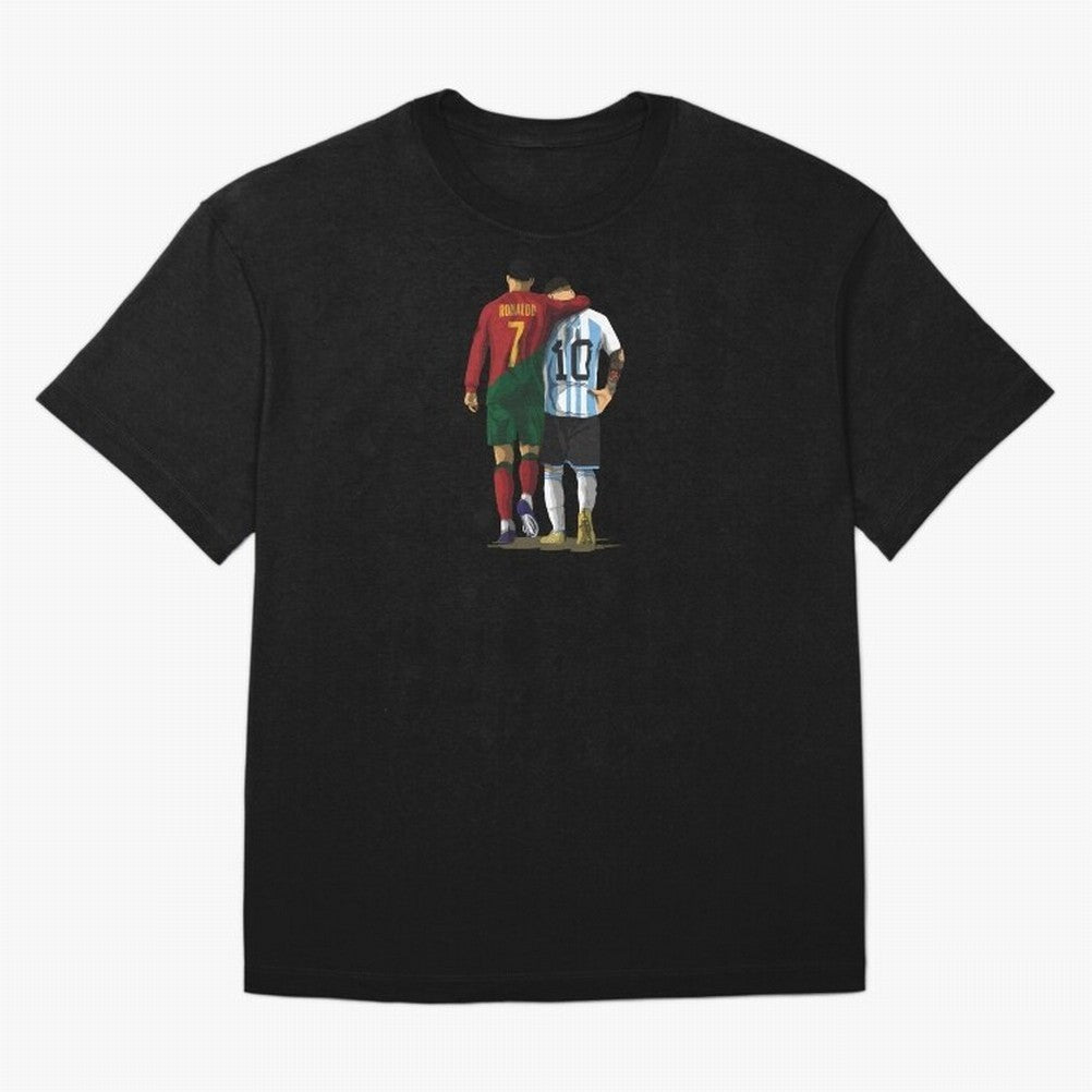 Messi Ronaldo Chit Chat Illustration Oversized T-Shirt Bring Global Football Passion for FIFA World Cup 2026 Group Stage, Connected to CR7 and Messi, Argentina and Brazil, Match Day Excitement, Supporter Culture, Golden Goals and Global Football