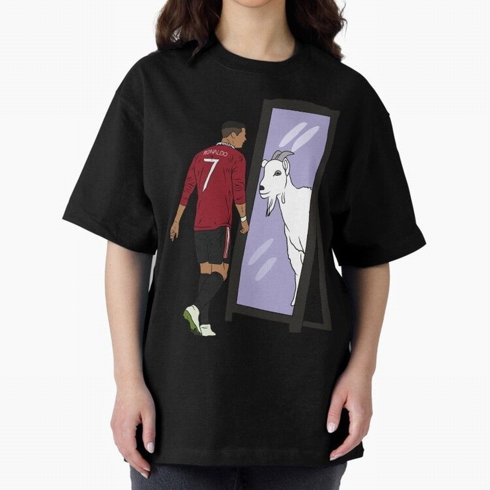 Cristiano Ronaldo Mirror GOAT Oversized T-Shirt Celebrate Every Goal in FIFA World Cup 2026 for Fans of CR7 and England, Bringing Stadium Chants, National Pride, Trophy Dreams and Unforgettable Football Memories; Great for Watch Parties, Sports