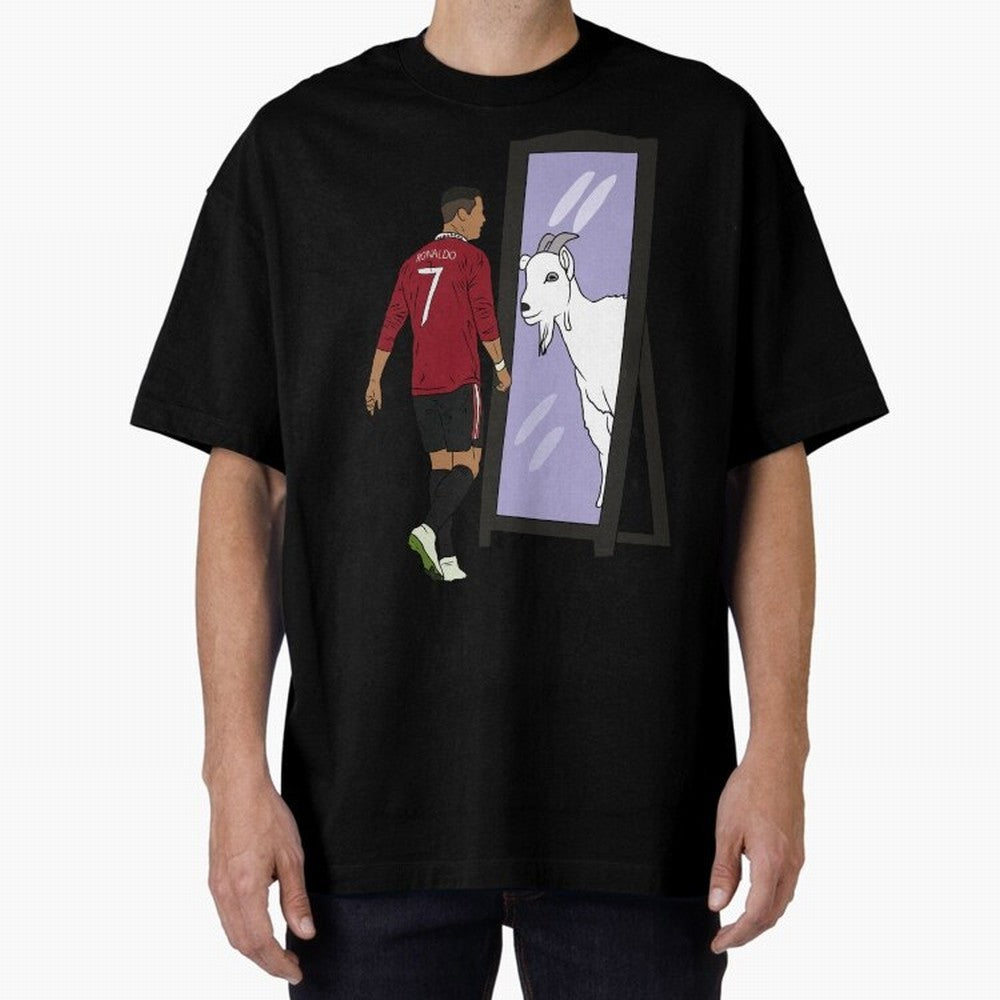 Cristiano Ronaldo Mirror GOAT Oversized T-Shirt Celebrate Every Goal in FIFA World Cup 2026 for Fans of CR7 and England, Bringing Stadium Chants, National Pride, Trophy Dreams and Unforgettable Football Memories; Great for Watch Parties, Sports