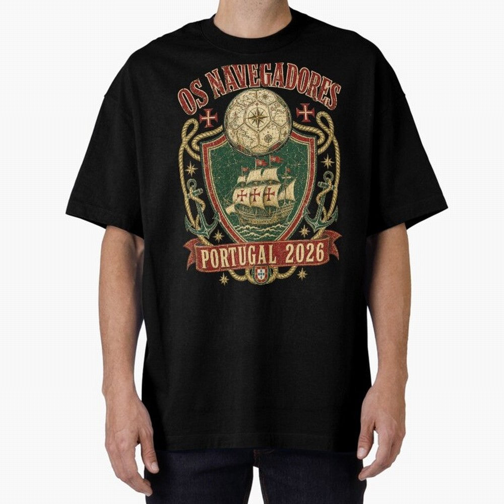 Os Navegadores Portugal 2026 World Cup Soccer T-Shirt Oversized T-Shirt Honor Football Greatness during FIFA World Cup 2026 Group Stage Spirit, Built around Brazil, Haaland and Mbappe, Championship Spirit, Famous Goals, Roaring Crowds and