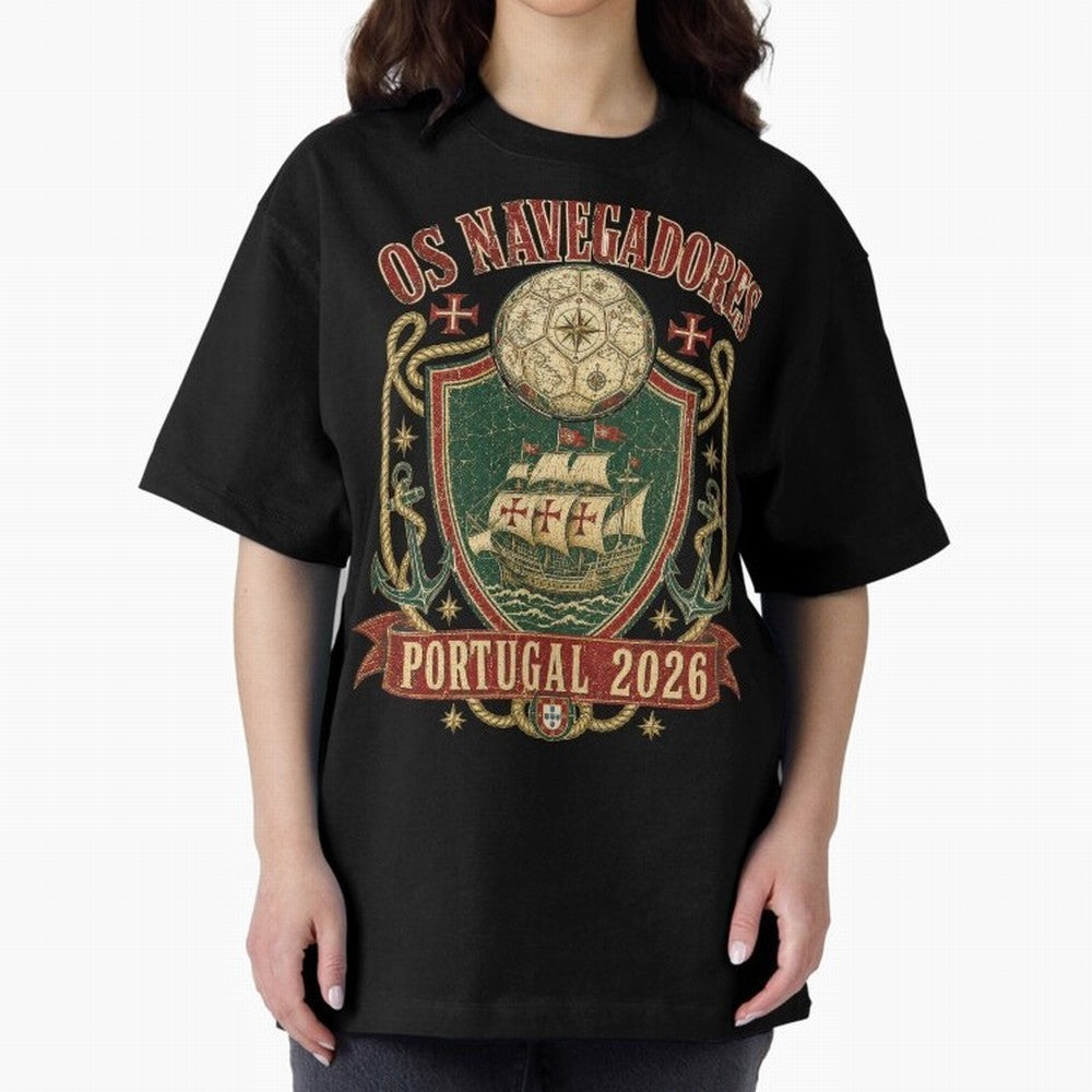 Os Navegadores Portugal 2026 World Cup Soccer T-Shirt Oversized T-Shirt Honor Football Greatness during FIFA World Cup 2026 Group Stage Spirit, Built around Brazil, Haaland and Mbappe, Championship Spirit, Famous Goals, Roaring Crowds and