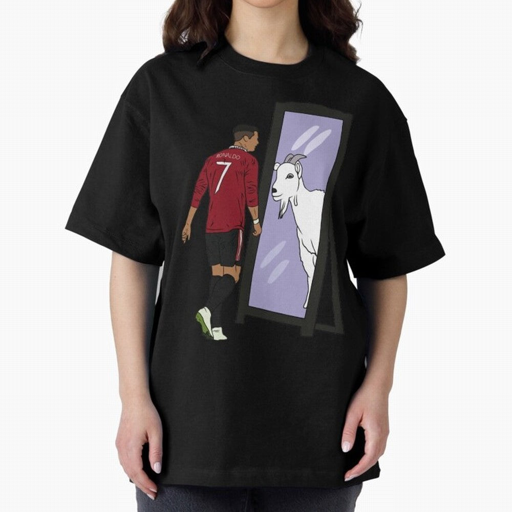 Cristiano Ronaldo Mirror GOAT Oversized T-Shirt Celebrate Golden Goal Energy in Global Football Passion for FIFA World Cup 2026 Group Stage, Filled with Messi and Cristiano Ronaldo, Argentina, France and Brazil, Tournament Hype, Historic Matchups,