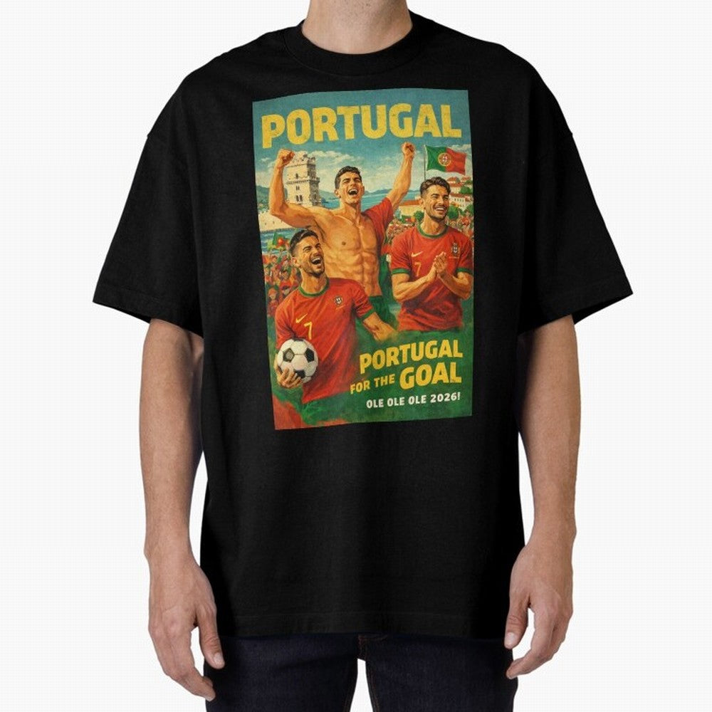 Portugal Lisbon Bel¨¦m Tower Cristiano Ronaldo FIFA World Cup Football Celebration Oversized T-Shirt Back the Journey through the FIFA World Cup 2026 Group Stage Journey through Haaland Highlights, Argentina Pride, Tournament Hype, Historic