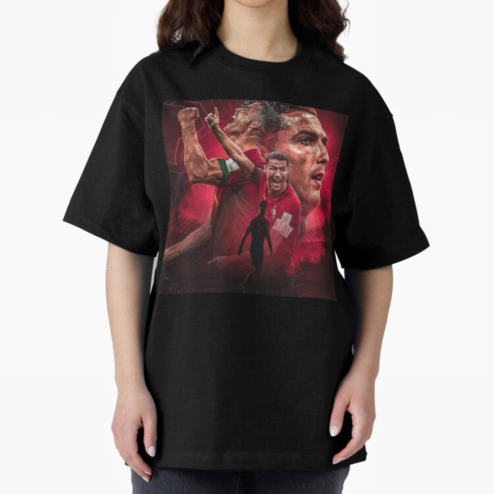 Cristiano Ronaldo - CR 7 Celebration Oversized T-Shirt Elevate FIFA World Cup 2026 Group Stage Spirit, Celebrating England, Haaland and Mbappe, Football Festival Excitement, Trophy Ambitions, Country Rivalries and Star Player Buzz; Created for