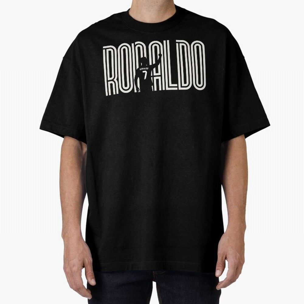Fan Art - Cristiano Ronaldo (CR7) - Black Edition Oversized T-Shirt Experience the Global Stage of Global Football Passion for FIFA World Cup 2026 USA Canada Mexico, Capturing Messi, Germany, Stadium Memories, Football Loyalty, International Chants