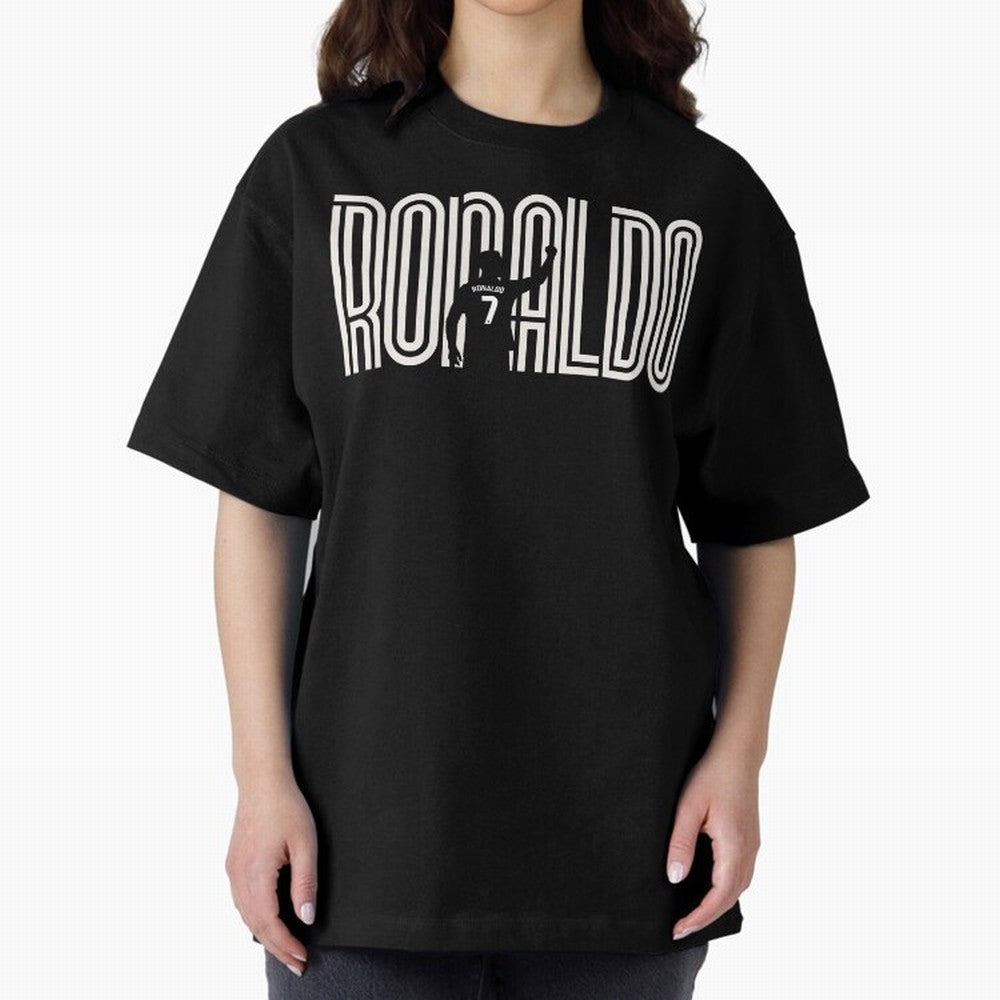 Fan Art - Cristiano Ronaldo (CR7) - Black Edition Oversized T-Shirt Experience the Global Stage of Global Football Passion for FIFA World Cup 2026 USA Canada Mexico, Capturing Messi, Germany, Stadium Memories, Football Loyalty, International Chants