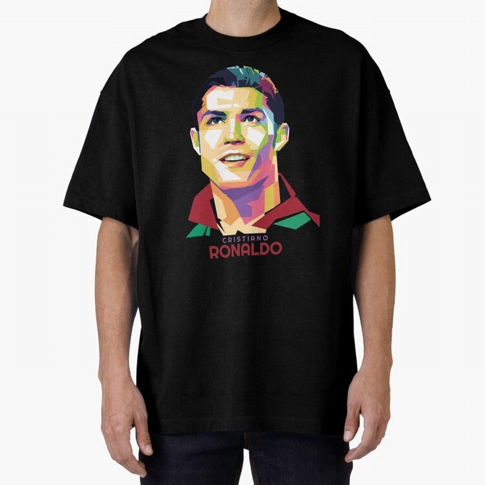 Geometric Celebrity Cristiano Ronaldo Oversized T-Shirt Show Up for the Glory of FIFA World Cup 2026 Group Stage Spirit, Made for France and Portugal, Messi, Neymar and Mbappe, Championship Spirit, Famous Goals, Roaring Crowds and International