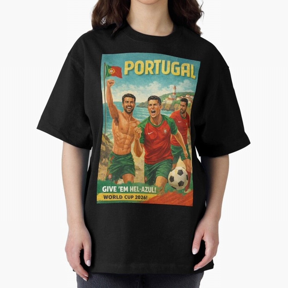 Portugal Hel-Azul Spirit at Cabo da Roca and Bel¨¦m Tower for FIFA World Cup 2026 Oversized T-Shirt Honor FIFA World Cup 2026 USA Canada Mexico Celebrating Messi, Brazil Energy, Champion Mindset, Group Stage Buzz, Knockout Tension and Passionate