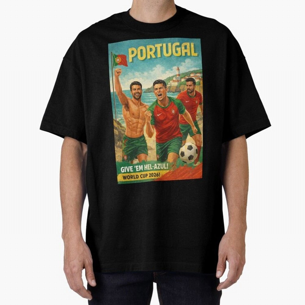 Portugal Hel-Azul Spirit at Cabo da Roca and Bel¨¦m Tower for FIFA World Cup 2026 Oversized T-Shirt Honor FIFA World Cup 2026 USA Canada Mexico Celebrating Messi, Brazil Energy, Champion Mindset, Group Stage Buzz, Knockout Tension and Passionate