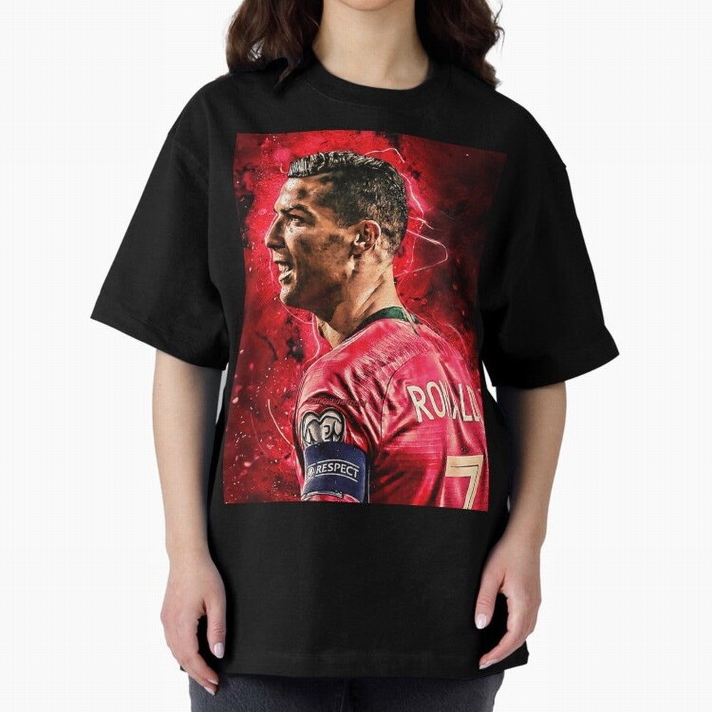 R-o-n-a-l-d-o Design Wallpaper Oversized T-Shirt Upgrade FIFA World Cup 2026 Spirit, Capturing England, France and Netherlands, Neymar, Championship Spirit, Famous Goals, Roaring Crowds and International Football Unity; Created for Match Day