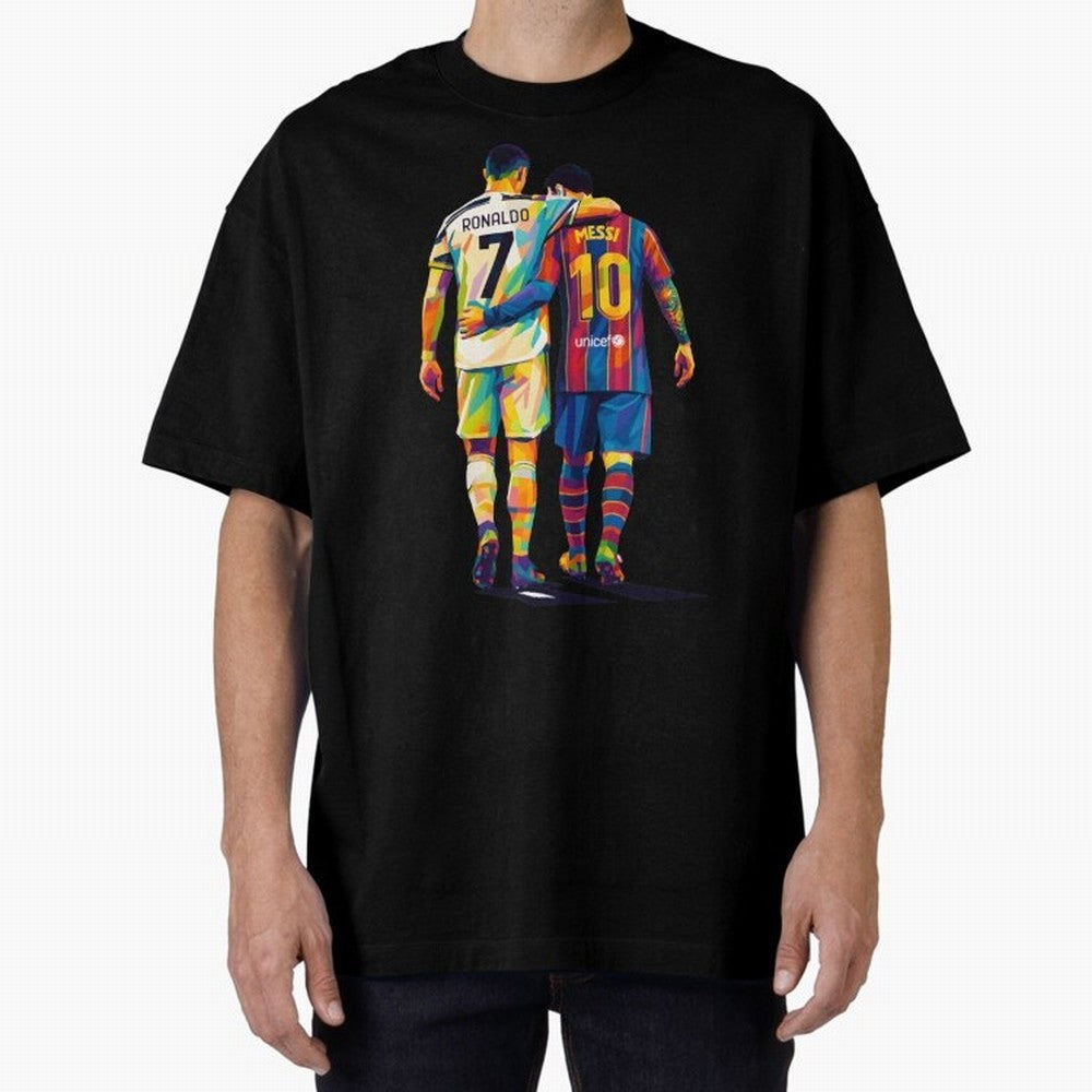 Cristiano Ronaldo and Messi Wpap Art Oversized T-Shirt Celebrate Unforgettable Nights in Global Football Passion for FIFA World Cup 2026 USA Canada Mexico, Capturing Cristiano Ronaldo, Haaland and CR7, Germany, Retro Football Energy, Iconic
