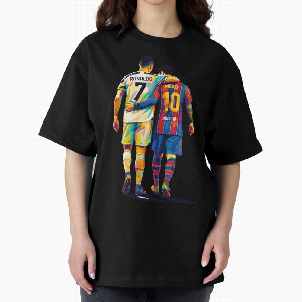 Cristiano Ronaldo and Messi Wpap Art Oversized T-Shirt Celebrate Unforgettable Nights in Global Football Passion for FIFA World Cup 2026 USA Canada Mexico, Capturing Cristiano Ronaldo, Haaland and CR7, Germany, Retro Football Energy, Iconic