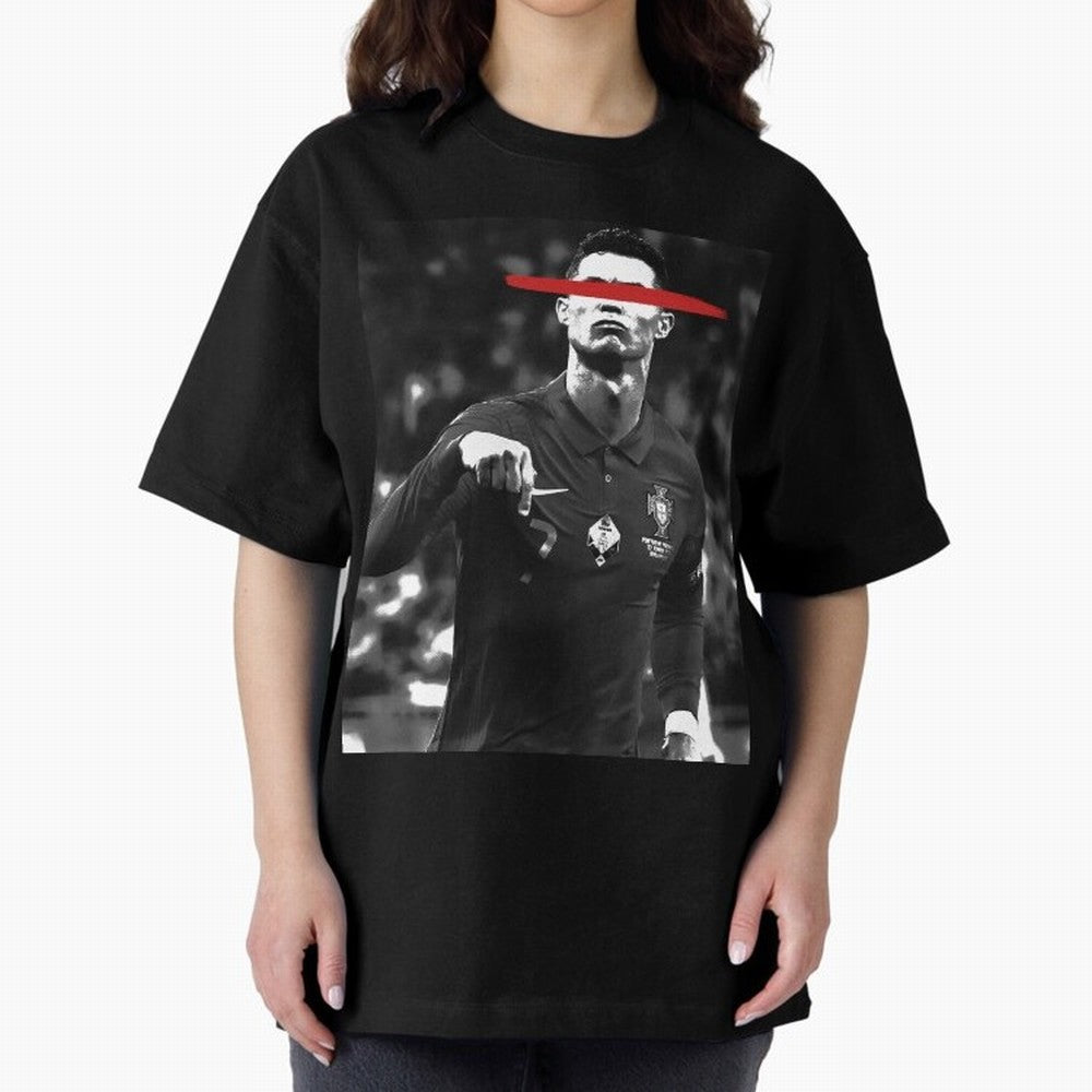 Cristiano in Rubrum Plaga Oversized T-Shirt Carry the Dream of FIFA World Cup 2026 Group Stage Spirit, with Germany, Neymar, Championship Spirit, Famous Goals, Roaring Crowds and International Football Unity; Ideal for Football Dads, Football Moms,
