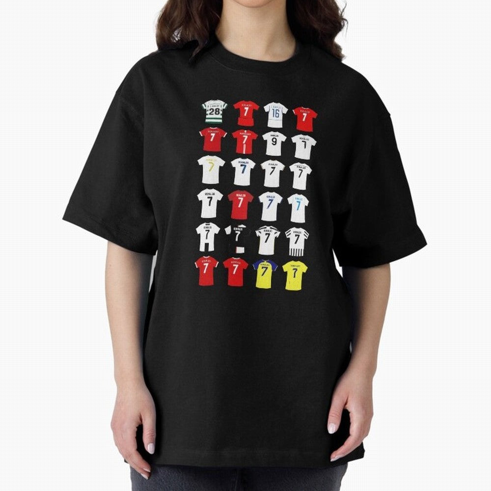 Cristiano Ronaldo Football Shirt Oversized T-Shirt Celebrate the Magic of FIFA World Cup 2026 Spirit, Featuring Portugal, Mbappe, Vintage Soccer Flavor, Modern Football Stars, National Flags and Final Night Emotion; Ideal for Fans Who Follow Messi,