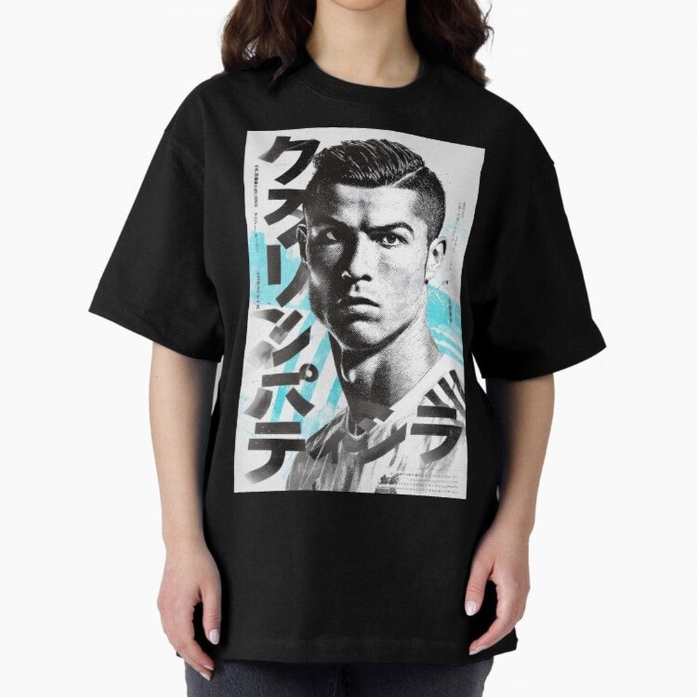 Cristiano Japanese Poster Oversized T-Shirt Build Match Day Hype around FIFA World Cup 2026 USA Canada Mexico, Mbappe and Neymar, Germany, Football Festival Excitement, Trophy Ambitions, Country Rivalries and Star Player Buzz; Built for Supporters