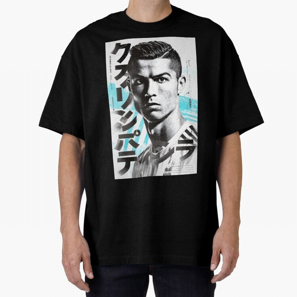 Cristiano Japanese Poster Oversized T-Shirt Build Match Day Hype around FIFA World Cup 2026 USA Canada Mexico, Mbappe and Neymar, Germany, Football Festival Excitement, Trophy Ambitions, Country Rivalries and Star Player Buzz; Built for Supporters