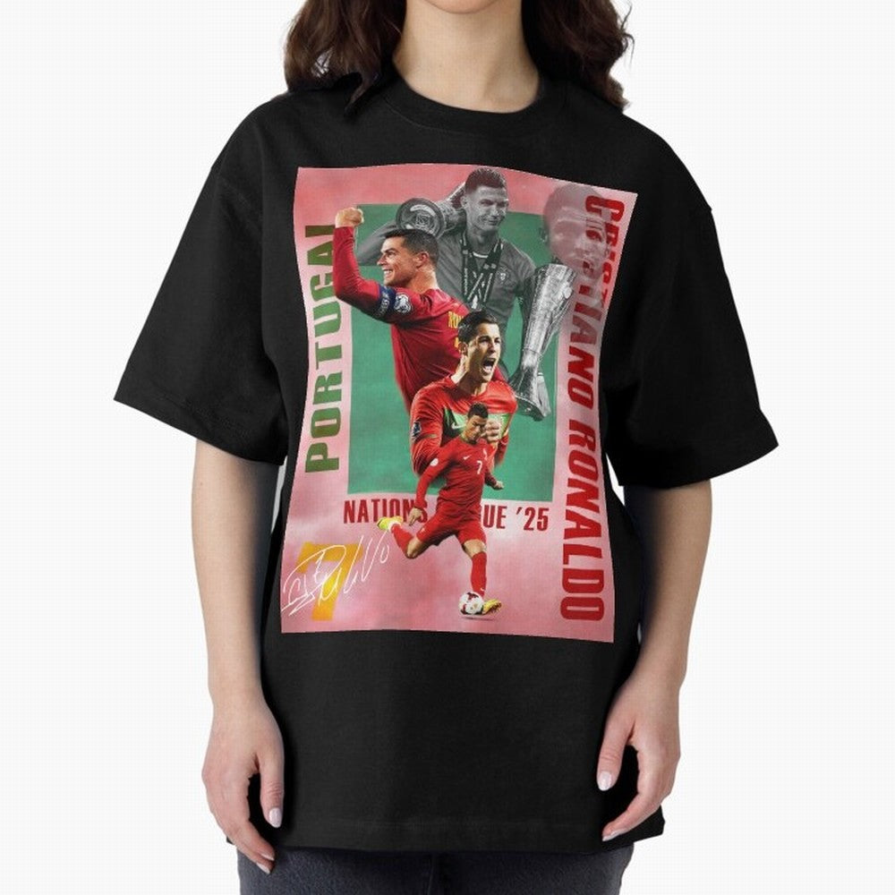 Cristiano Ronaldo Portugal Football Legend Oversized T-Shirt Mark FIFA World Cup 2026 Spirit, Celebrating England, France and Netherlands, Messi, CR7 and Mbappe, Goal Celebration Energy, Supporter Heritage, Football Icons and Worldwide Tournament