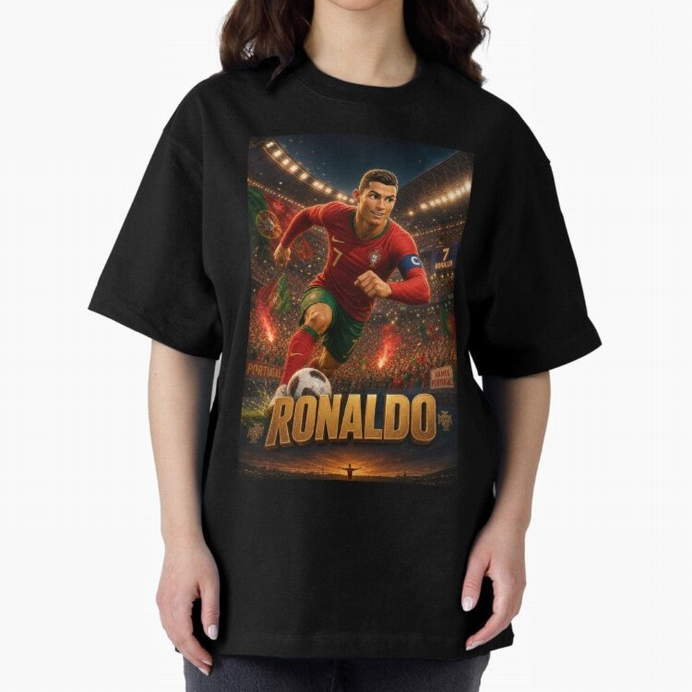 Ronaldo Oversized T-Shirt Turn Up for the FIFA World Cup 2026 Journey through CR7 and Messi Highlights, Portugal Pride, Classic Soccer Heritage, Championship Pressure, Fan Loyalty and International Pride; Great for Supporters Who Love Legendary