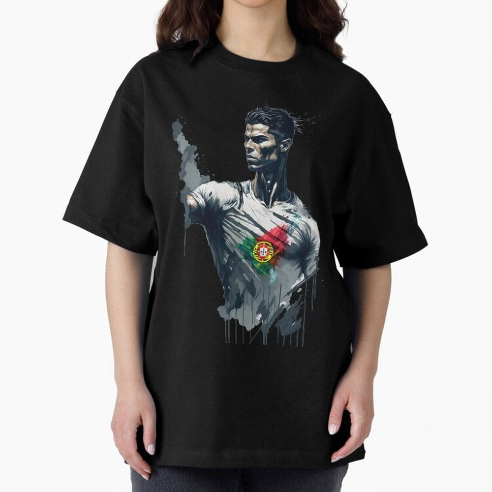 Cristiano Ronaldo splash art Oversized T-Shirt Show Match Day Excitement for the FIFA World Cup 2026 Group Stage Journey through Cristiano Ronaldo Highlights, Argentina and Brazil Pride, Supporter Pride, Iconic Celebrations, Legendary Names and