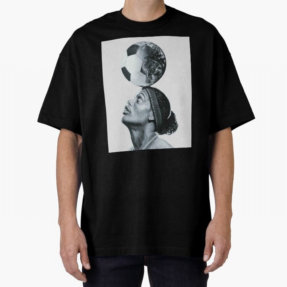 Art Ronaldinho Illustration Oversized T-Shirt Treasure Match Day Hype around FIFA World Cup 2026 USA Canada Mexico, CR7 and Messi, Spain and Netherlands, Classic Soccer Heritage, Championship Pressure, Fan Loyalty and International Pride; Built for