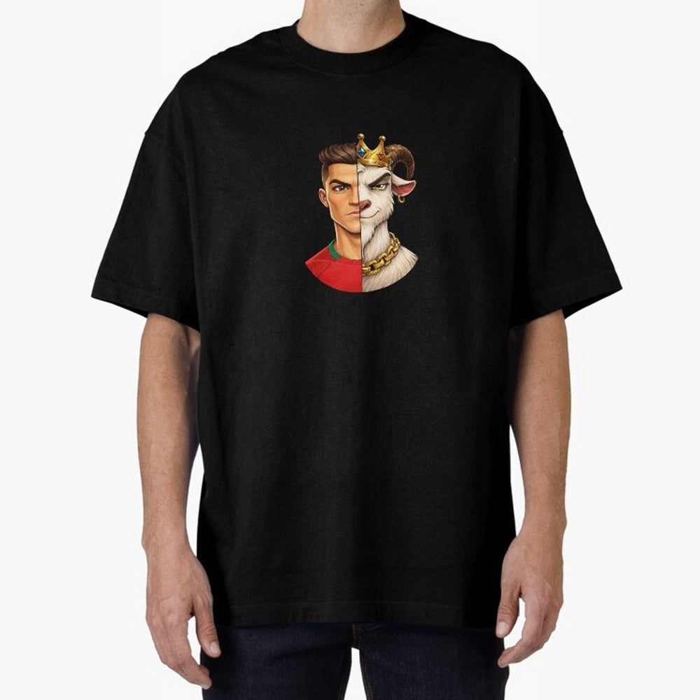 Half Man Half Goat - Cristiano Ronaldo Oversized T-Shirt Celebrate National Team Dreams in FIFA World Cup 2026 Group Stage Spirit, Made for Portugal, Spain and Germany, Messi and Cristiano Ronaldo, Championship Spirit, Famous Goals, Roaring Crowds