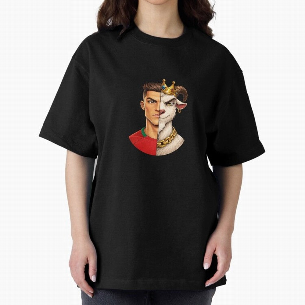 Half Man Half Goat - Cristiano Ronaldo Oversized T-Shirt Celebrate National Team Dreams in FIFA World Cup 2026 Group Stage Spirit, Made for Portugal, Spain and Germany, Messi and Cristiano Ronaldo, Championship Spirit, Famous Goals, Roaring Crowds