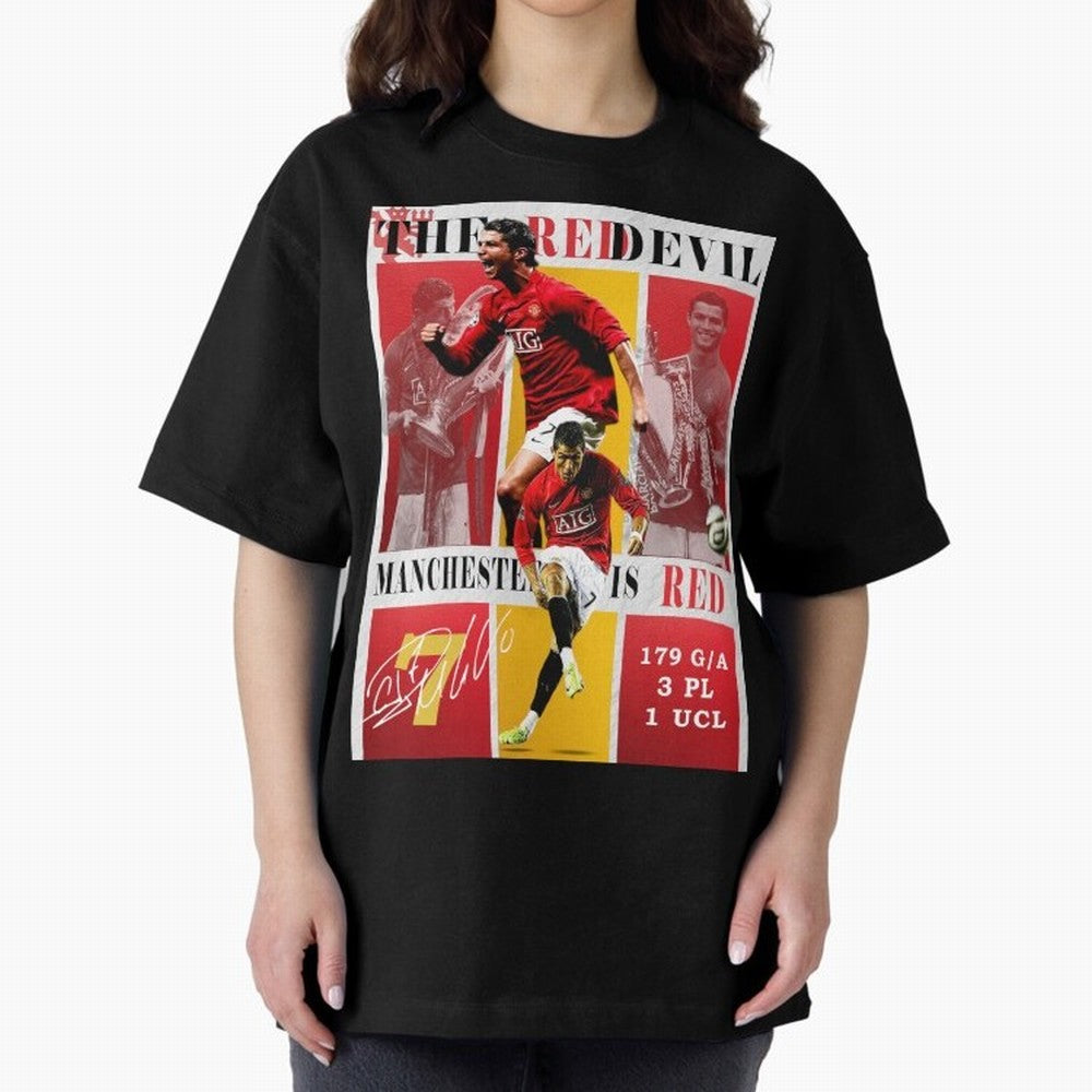 Cristiano Ronaldo 2008 Manchester United Poster Oversized T-Shirt Feel the Trophy Chase of Match Day Hype around FIFA World Cup 2026 USA Canada Mexico, CR7 and Messi, England, Retro Football Energy, Iconic Rivalries, Trophy Chase Drama and Stadium