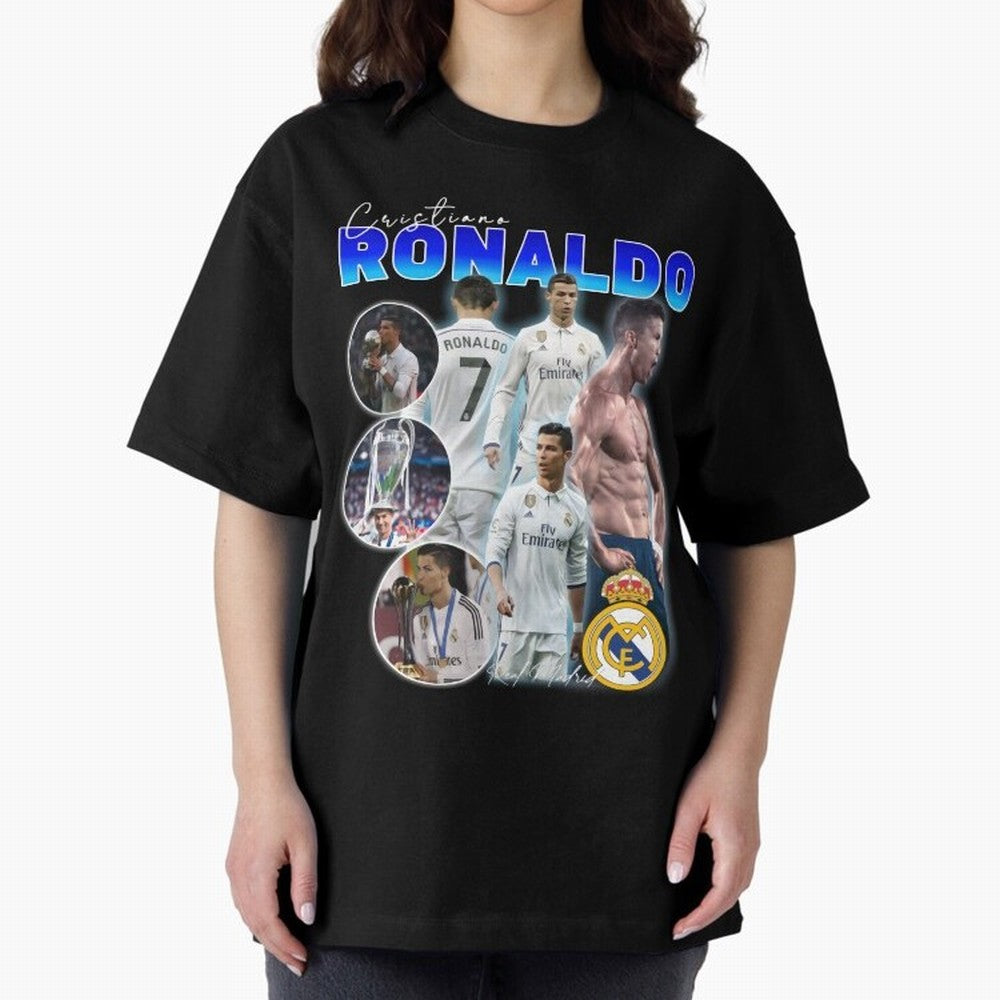Cristiano Ronaldo Bootleg Oversized T-Shirt Carry the Colors and Pride of Global Football Passion for FIFA World Cup 2026, Connected to Mbappe and Neymar, France and Portugal, Match Day Excitement, Supporter Culture, Golden Goals and Global