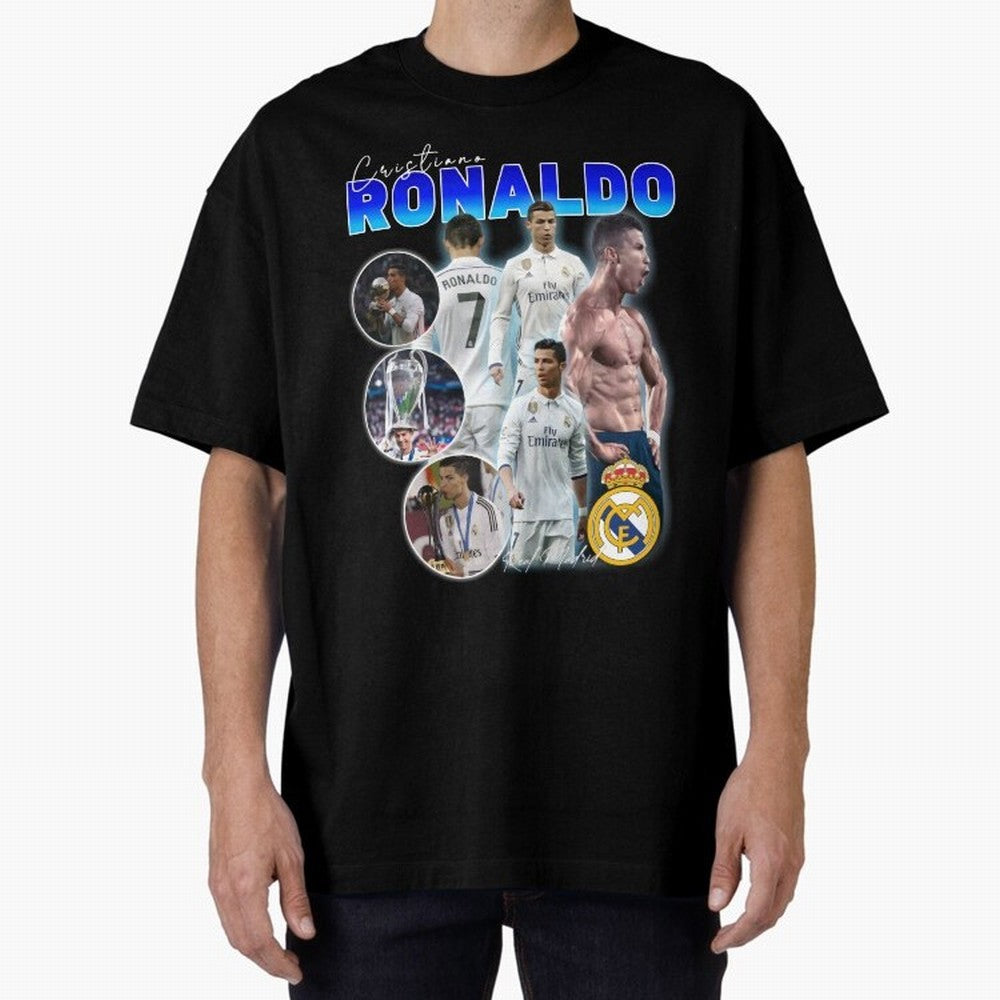 Cristiano Ronaldo Bootleg Oversized T-Shirt Carry the Colors and Pride of Global Football Passion for FIFA World Cup 2026, Connected to Mbappe and Neymar, France and Portugal, Match Day Excitement, Supporter Culture, Golden Goals and Global