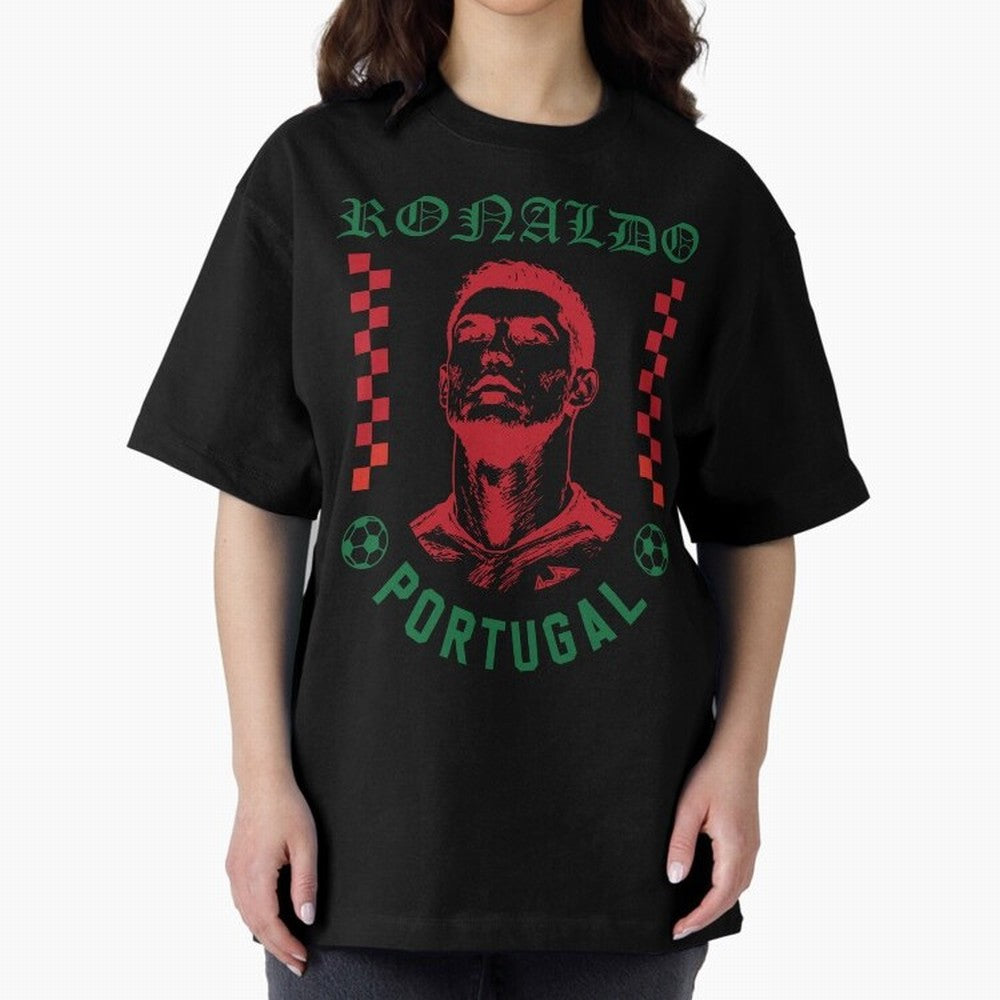 Cristiano Ronaldo Portugal Football Design World Cup Fan Art GOAT Soccer Oversized T-Shirt Live the Energy of FIFA World Cup 2026 Spirit, Celebrating Brazil, Portugal and Argentina, Neymar, Global Supporter Spirit, Legendary Goals, National Colors