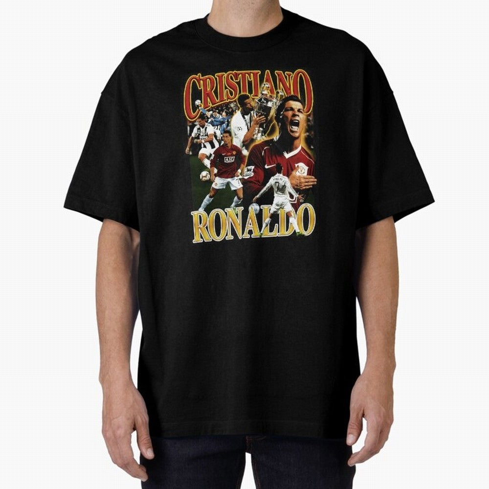 Cristiano Ronaldo Retro Collage Oversized T-Shirt Fuel FIFA World Cup 2026 for Fans of Neymar and Spain and Netherlands, Bringing Stadium Chants, National Pride, Trophy Dreams and Unforgettable Football Memories; Perfect for Fans, Collectors,