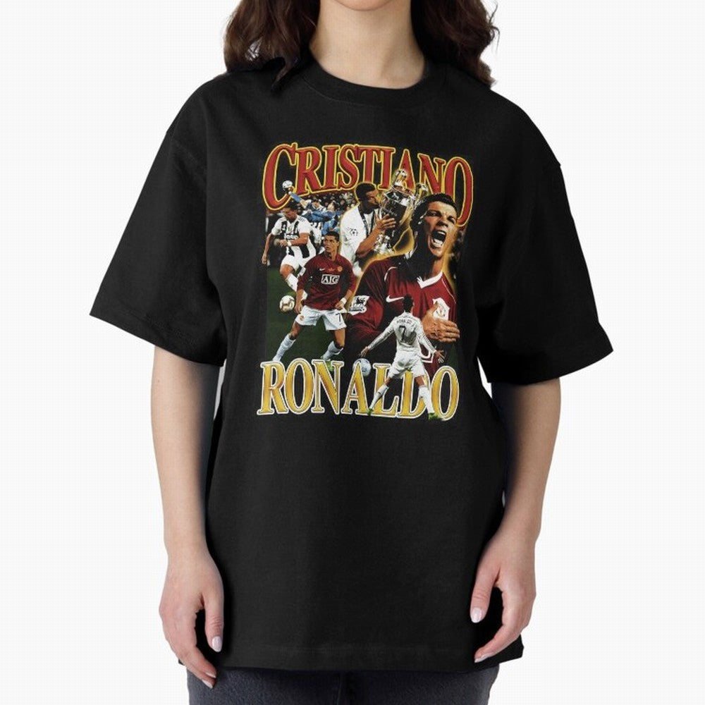 Cristiano Ronaldo Retro Collage Oversized T-Shirt Fuel FIFA World Cup 2026 for Fans of Neymar and Spain and Netherlands, Bringing Stadium Chants, National Pride, Trophy Dreams and Unforgettable Football Memories; Perfect for Fans, Collectors,
