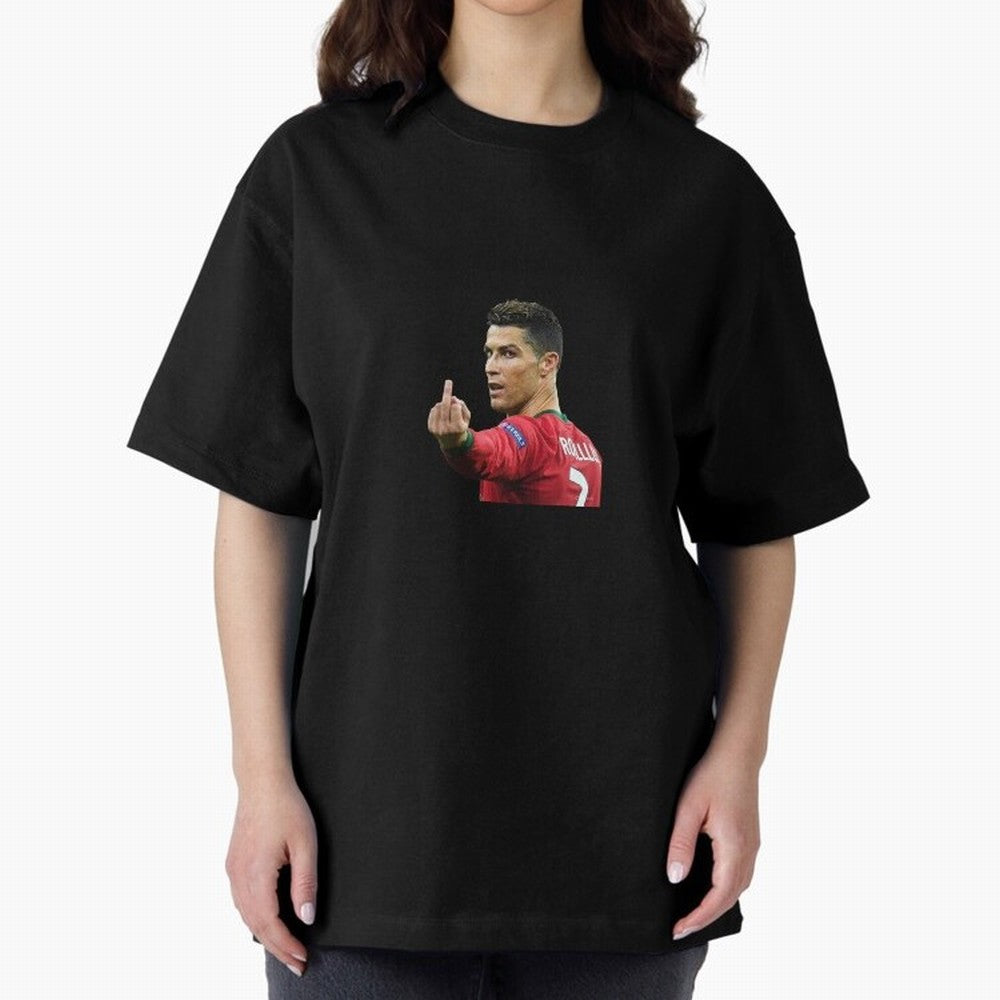 Cristiano ronaldo showing middle finger Oversized T-Shirt Feel the Trophy Chase of FIFA World Cup 2026 Group Stage Spirit, Highlighting France, Messi, Classic Soccer Heritage, Championship Pressure, Fan Loyalty and International Pride; Great for