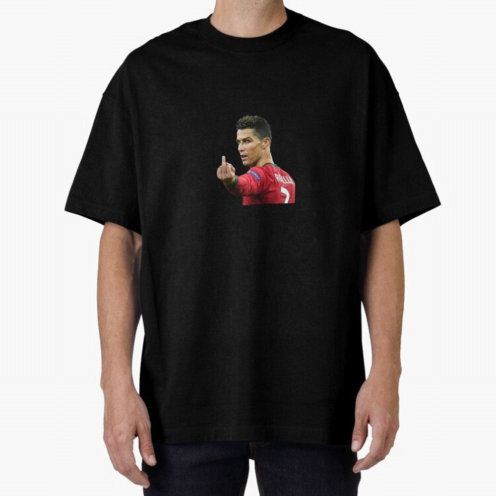 Cristiano ronaldo showing middle finger Oversized T-Shirt Feel the Trophy Chase of FIFA World Cup 2026 Group Stage Spirit, Highlighting France, Messi, Classic Soccer Heritage, Championship Pressure, Fan Loyalty and International Pride; Great for