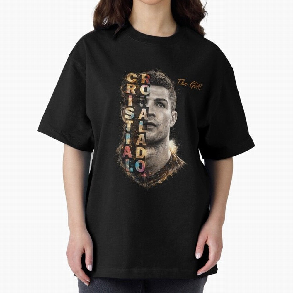 Cristiano Ronaldo Multicolor GOAT Oversized T-Shirt Show Your Stadium Side during Match Day Hype around FIFA World Cup 2026, Messi, CR7 and Mbappe, England, France and Netherlands, Goal Celebration Energy, Supporter Heritage, Football Icons and