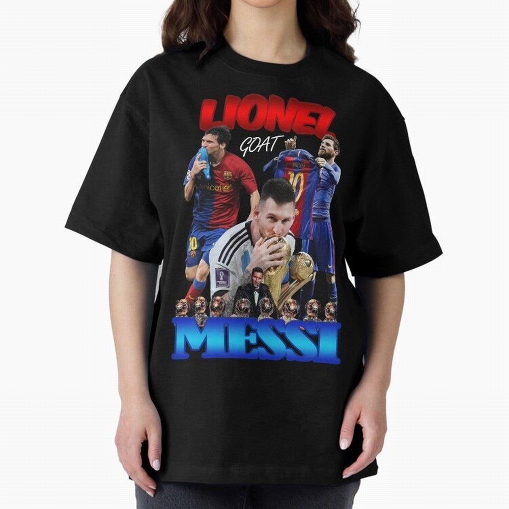 Lionel Messi GOAT: Barcelona & Argentina Oversized T-Shirt Celebrate National Team Dreams in Match Day Hype around FIFA World Cup 2026 Group Stage, Messi and Cristiano Ronaldo, England, France and Netherlands, Football History, Final Match Energy,