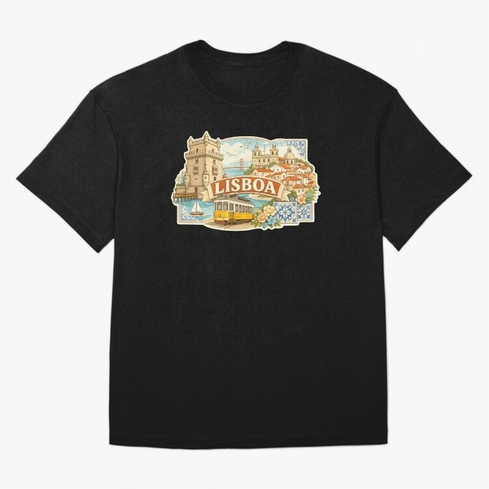 Vintage Tram Lisbon Illustration Oversized T-Shirt Join the FIFA World Cup 2026 Journey through Neymar Highlights, Brazil Pride, Stadium Memories, Football Loyalty, International Chants and Championship Tradition; Created for Match Day Parties,