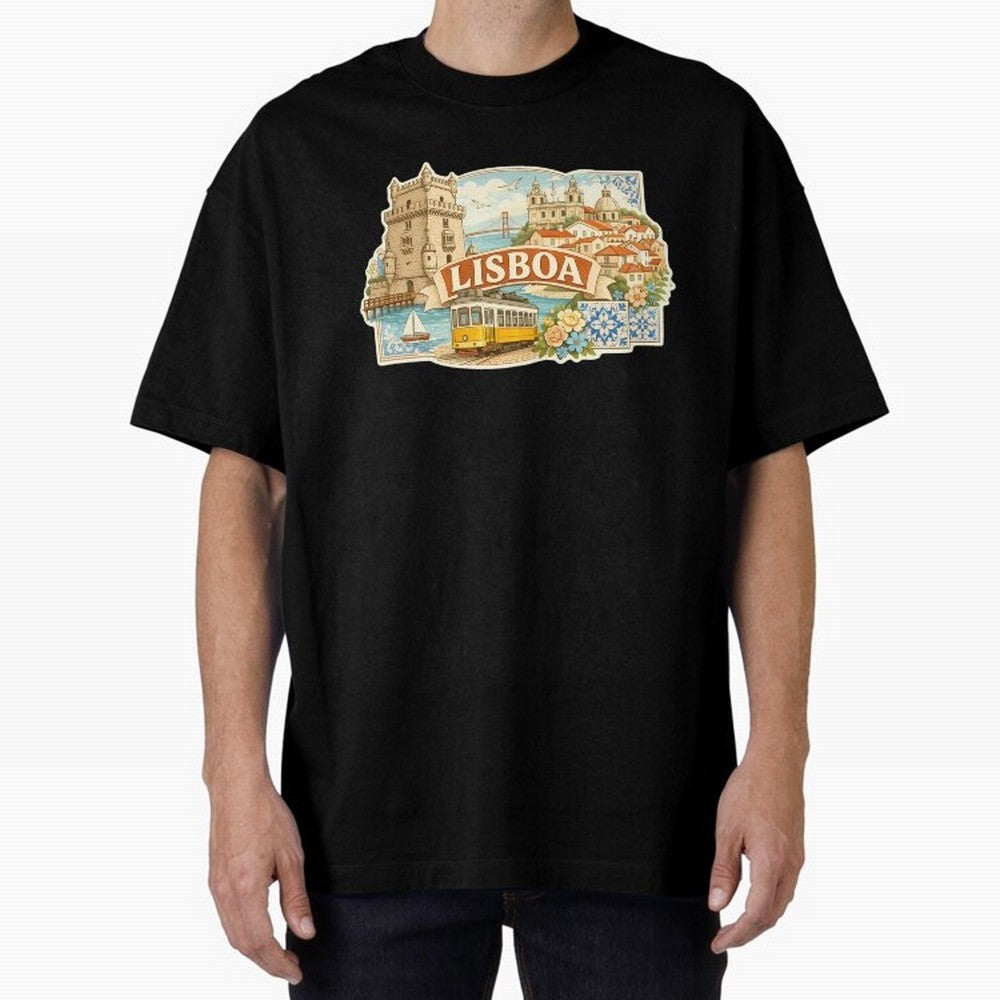 Vintage Tram Lisbon Illustration Oversized T-Shirt Join the FIFA World Cup 2026 Journey through Neymar Highlights, Brazil Pride, Stadium Memories, Football Loyalty, International Chants and Championship Tradition; Created for Match Day Parties,