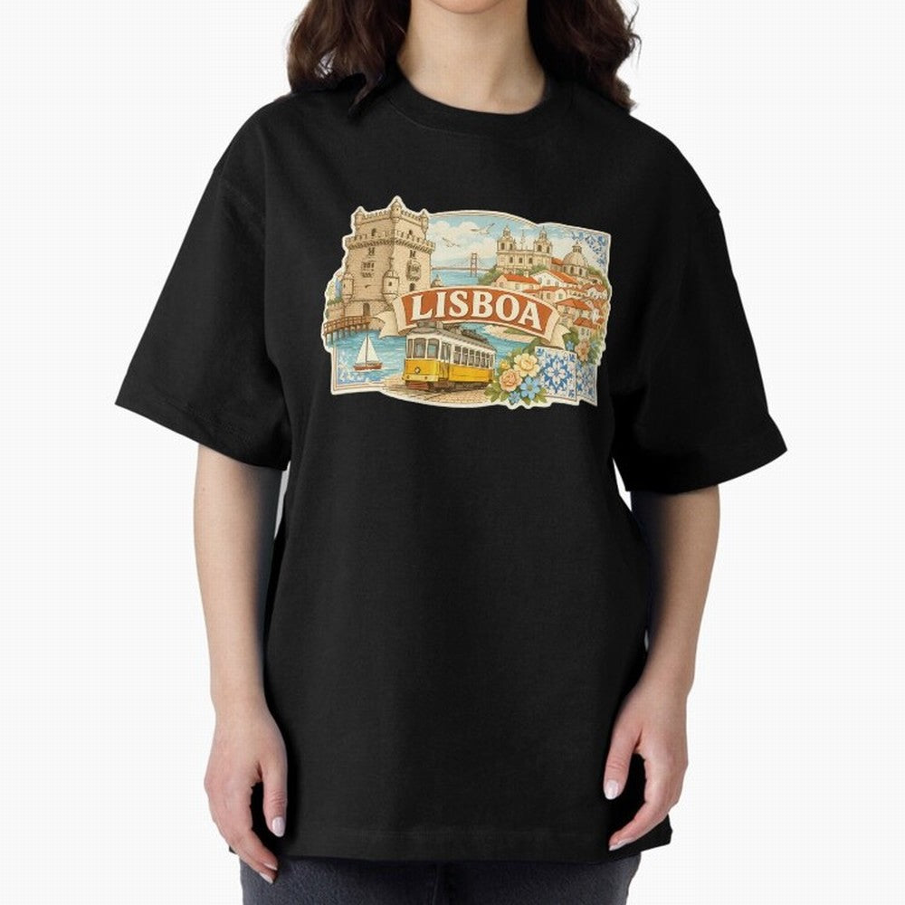 Vintage Tram Lisbon Illustration Oversized T-Shirt Join the FIFA World Cup 2026 Journey through Neymar Highlights, Brazil Pride, Stadium Memories, Football Loyalty, International Chants and Championship Tradition; Created for Match Day Parties,
