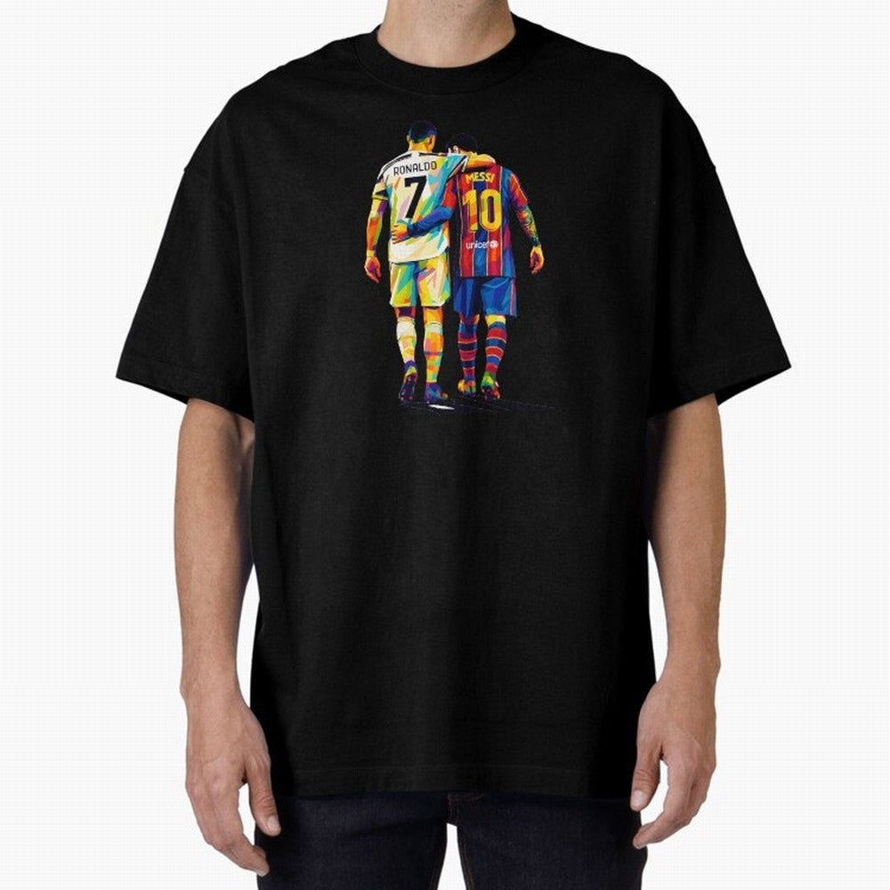 Cristiano Ronaldo And Messi Wpap Art Oversized T-Shirt Honor Match Day Hype around FIFA World Cup 2026 USA Canada Mexico, CR7, France, Retro Football Energy, Iconic Rivalries, Trophy Chase Drama and Stadium Atmosphere; Perfect for Fans, Collectors,