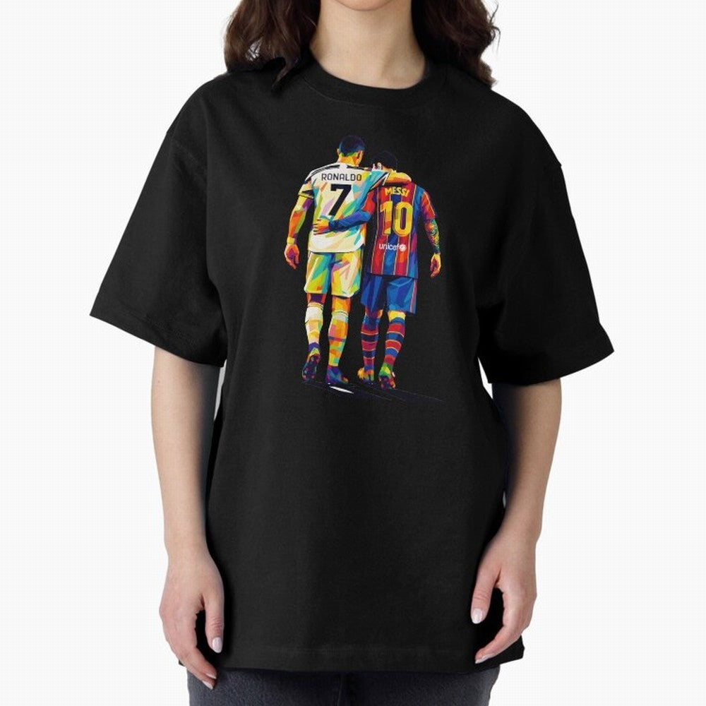 Cristiano Ronaldo And Messi Wpap Art Oversized T-Shirt Honor Match Day Hype around FIFA World Cup 2026 USA Canada Mexico, CR7, France, Retro Football Energy, Iconic Rivalries, Trophy Chase Drama and Stadium Atmosphere; Perfect for Fans, Collectors,
