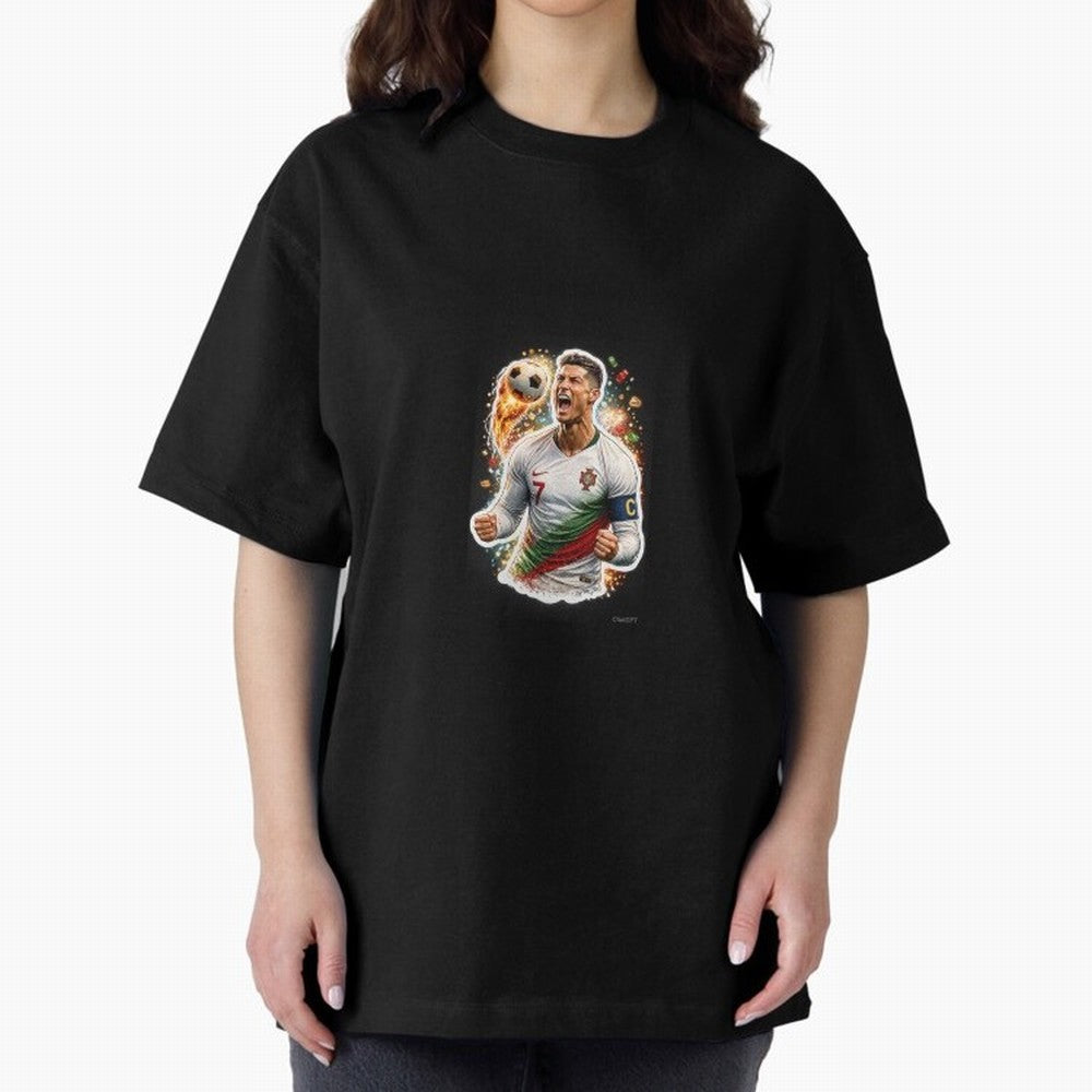 Ronaldo Winning Moment Oversized T-Shirt Discover Match Day Hype around FIFA World Cup 2026, Messi, Portugal, Spain and Germany, Worldwide Fan Energy, Dramatic Goals, Stadium Lights and Championship Celebrations; Ideal for Fans Who Follow Messi,