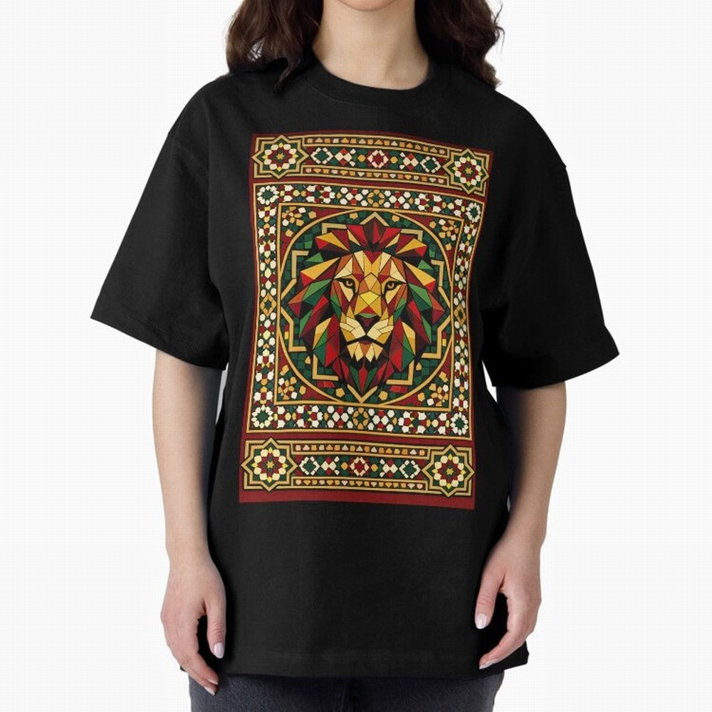 Portuguese Geometric Lion Portrait Oversized T-Shirt Showcase FIFA World Cup 2026 USA Canada Mexico for Fans of Mbappe and Neymar and Netherlands, Bringing Tournament Hype, Historic Matchups, Family Viewing Parties and Global Sports Pride; Perfect