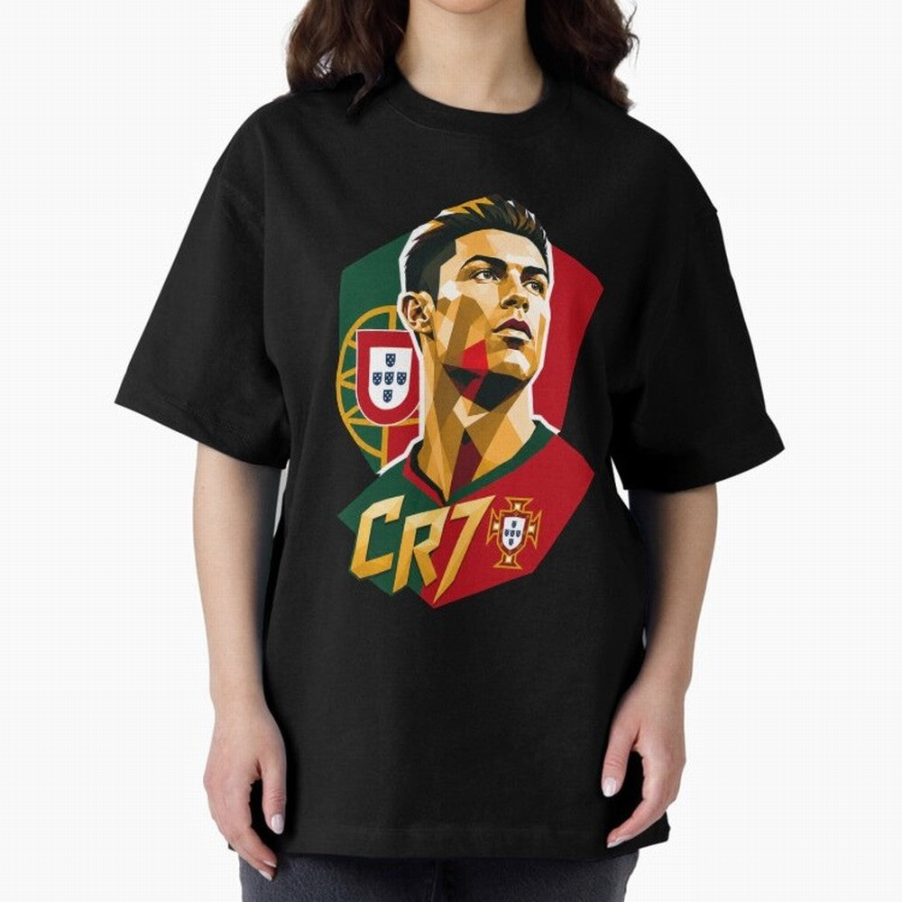 CR7 Art Print Oversized T-Shirt Join FIFA World Cup 2026 Group Stage Spirit, Driven by Portugal, Spain and Germany, Mbappe, Stadium Memories, Football Loyalty, International Chants and Championship Tradition; Made for Die Hard Supporters, Soccer