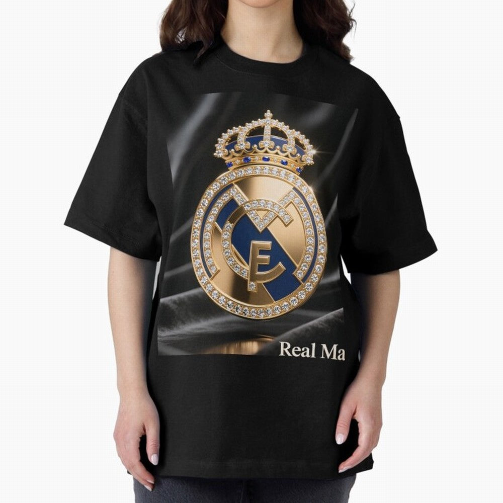 Gold Madrid Real Oversized T-Shirt Carry the Colors and Pride of FIFA World Cup 2026 USA Canada Mexico for Fans of Neymar, Haaland and Cristiano Ronaldo and England, Bringing Goal Celebration Energy, Supporter Heritage, Football Icons and Worldwide